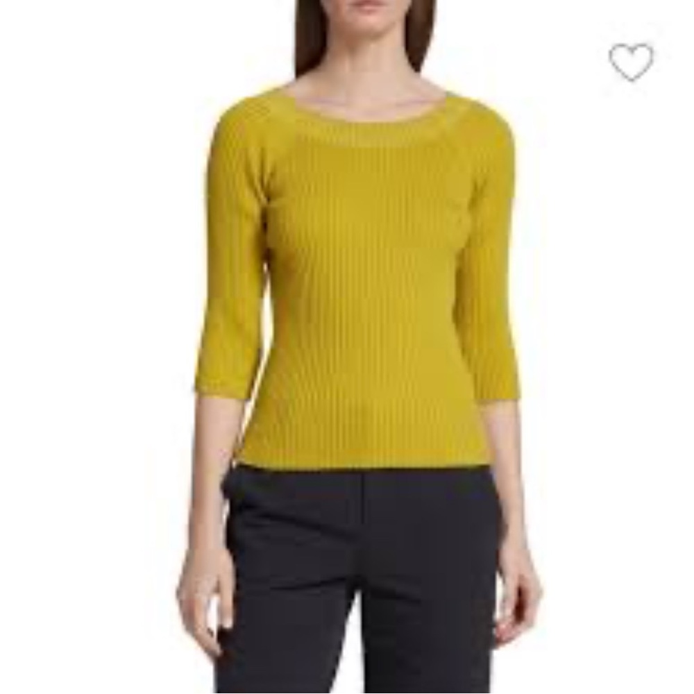 Vince Wool-Blend Rib Knit Mustard Yellow 3/4 Sleeve Crewneck Sweater Size XL NWT